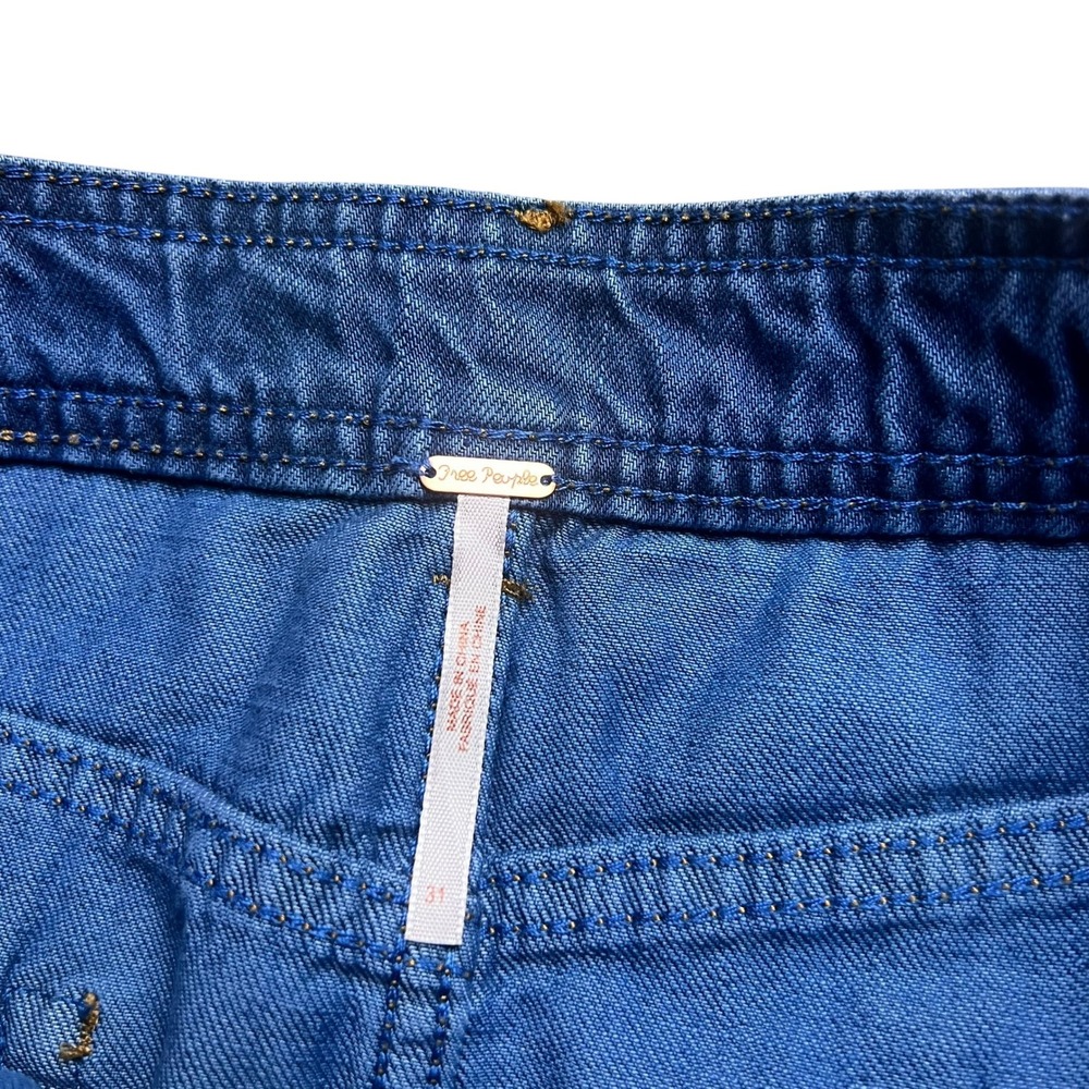 Free People Denim Mini Skirt Blue Button Front A-Line Size 31 Mid Wash - Picture 7 of 10